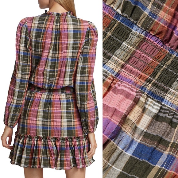 NEW Veronica Beard Destiny Dress in Olive Pink Plaid 2 - Picture 4 of 12